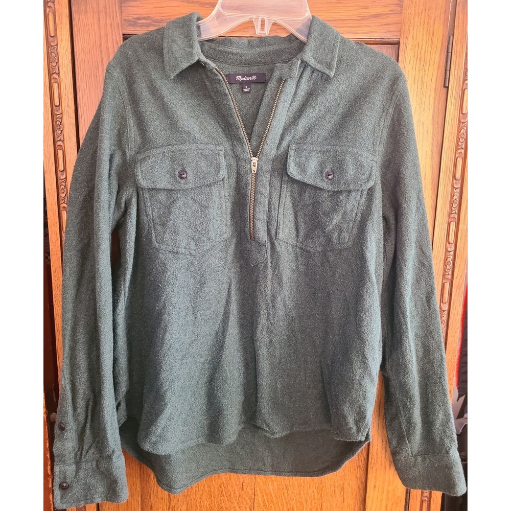 Madewell Womens Forest Green Flannel Quarter Zip Pullover Shirt F9220 S